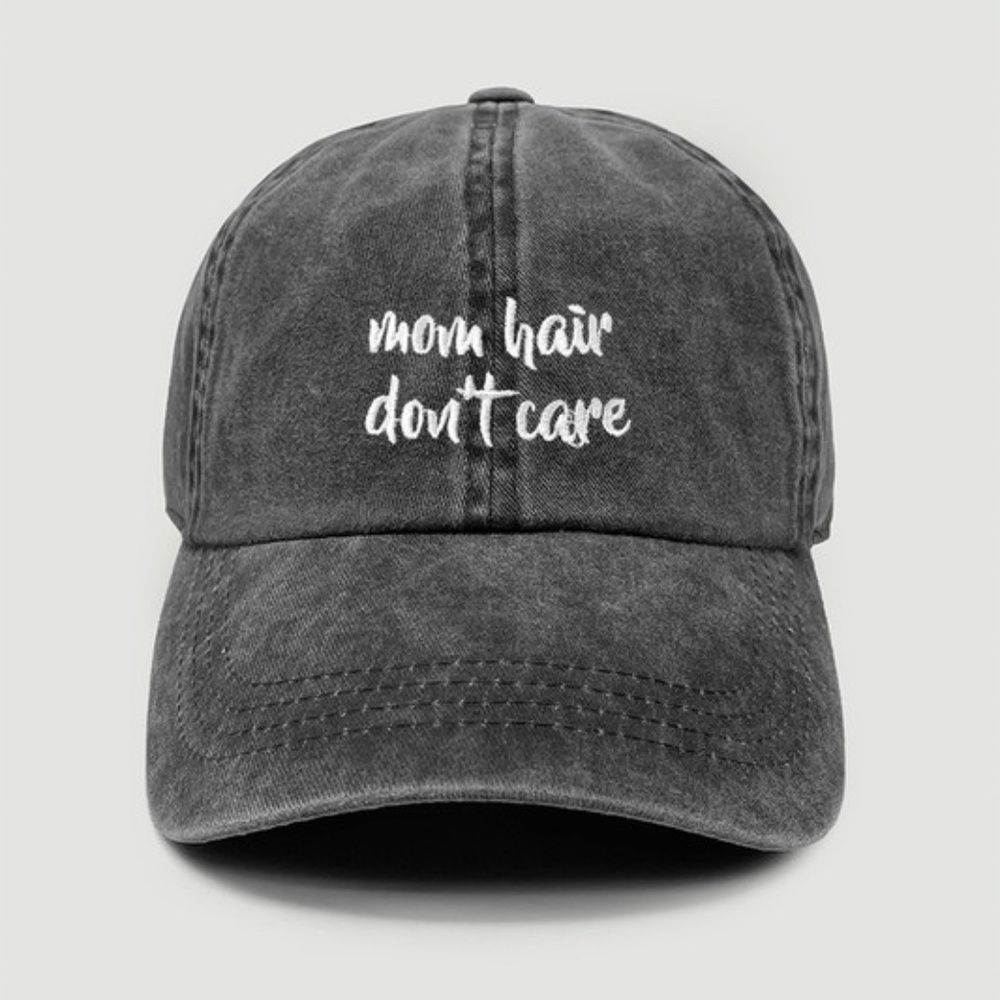 Black Mom Hair Don't Care Lettered Quote Embroidered Baseball Cap Hat - Picture 1 of 1